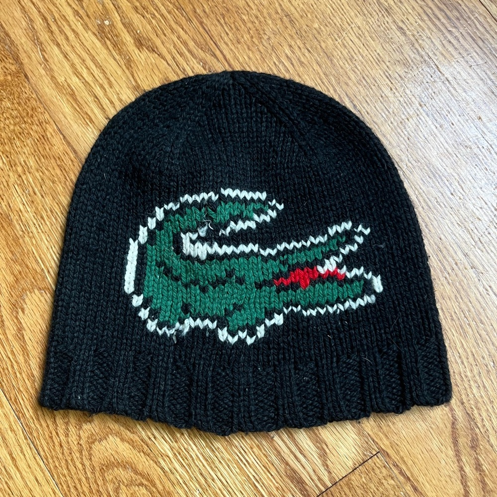 Lacoste Logo Black Knit Beanie Hat